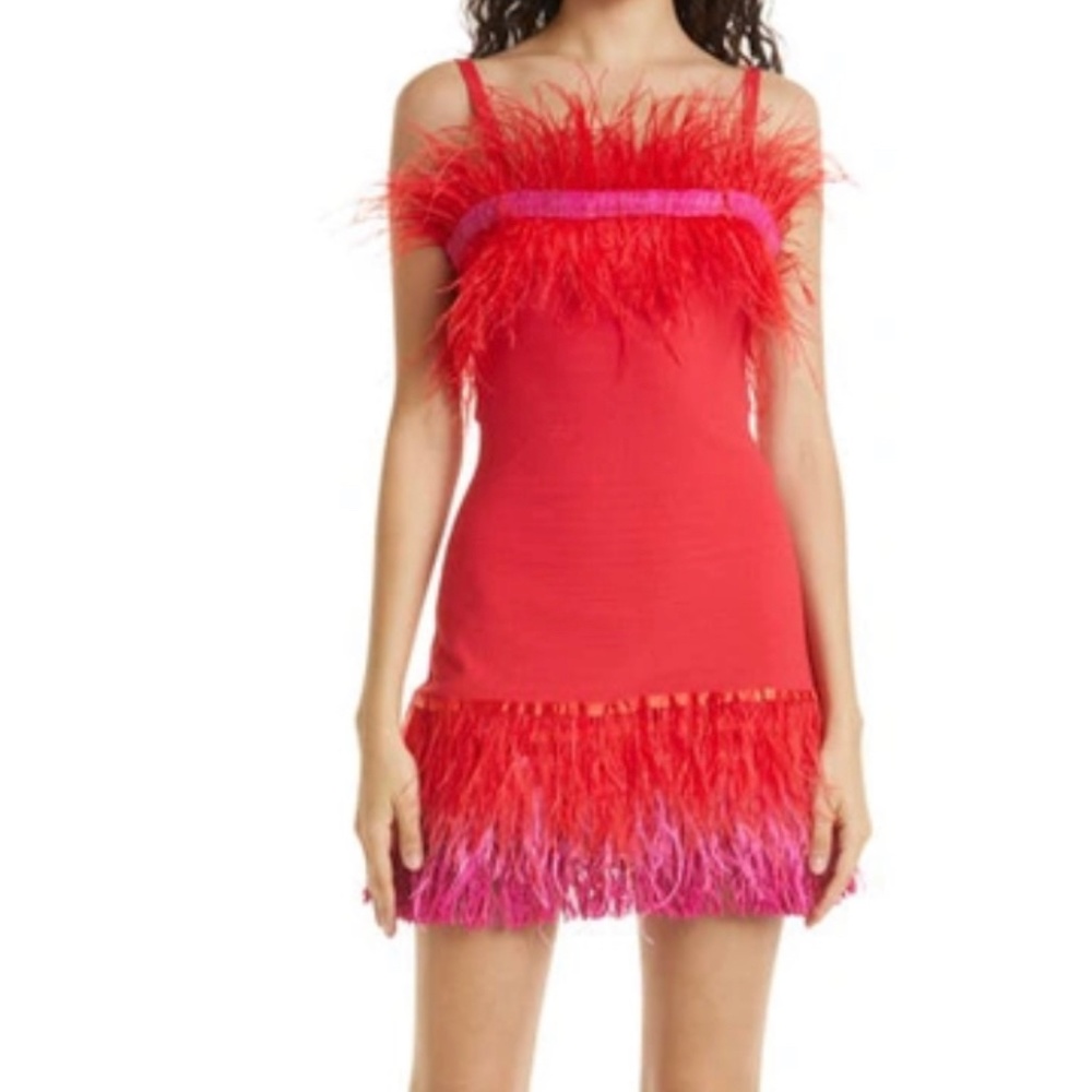 Staud Etta Dress size Large Fringe Feather Mini Cocktail Party Dress